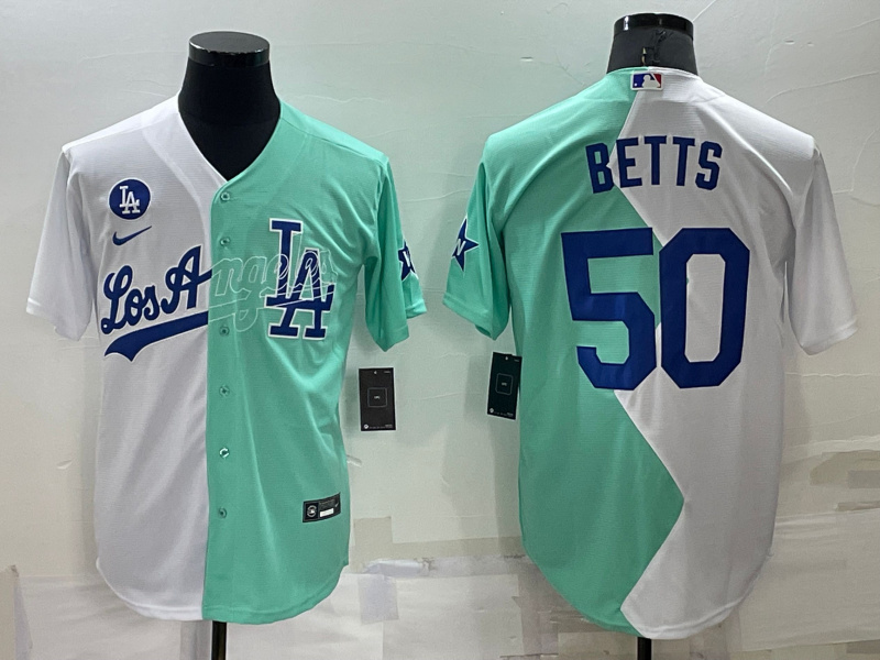 Personalized Men’s Los Angeles Dodgers #50 Mookie Betts 2022 All-Star White Green Cool Base Stitched Baseball Jersey