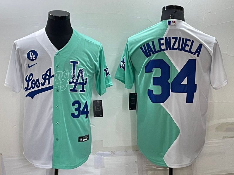 Personalized Men’s Los Angeles Dodgers #34 Fernando Valenzuela 2022 All-Star White Green Cool Base Stitched Baseball Jersey