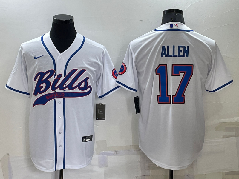 Personalized Men’s Buffalo Bills #17 Josh Allen White Cool Base Stitched Baseball Jersey
