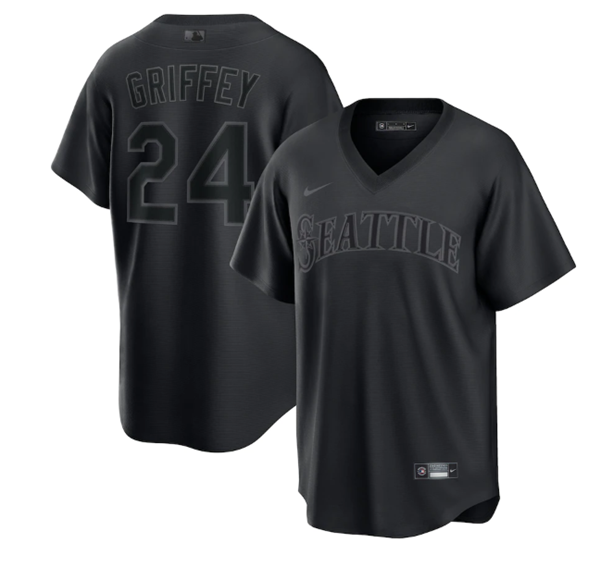 Personalized Men’s Seattle Mariners #24 Ken Griffey Jr. Black Pitch Black Fashion Stitched Jersey