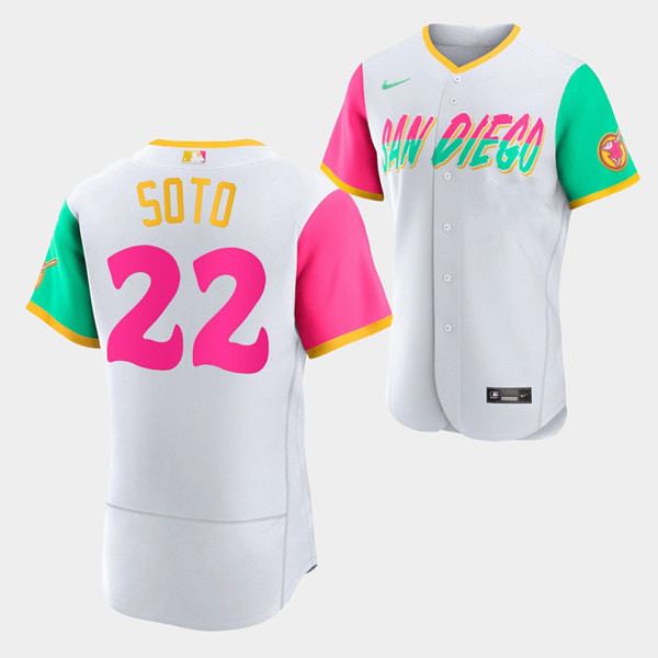 Personalized Men’s San Diego Padres #22 Juan Soto 2022 White City Connect Flex Base Stitched Baseball Jersey
