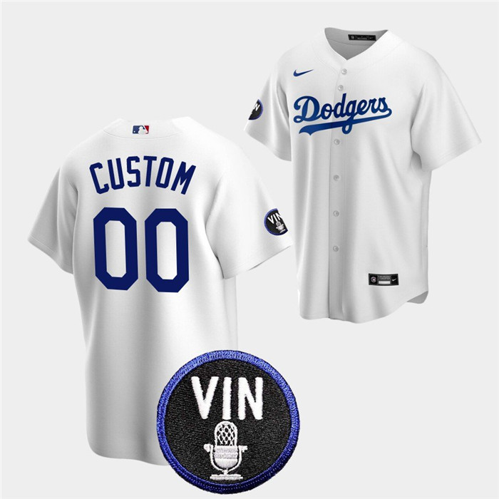 Personalized Men’s Los Angeles Dodgers Active Player 2022 White Vin Scully Patch Cool Base Stitched Baseball Jersey