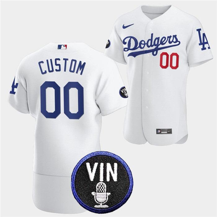 Personalized Men’s Los Angeles Dodgers Active Player 2022 White Vin Scully Patch Flex Base Stitched Baseball Jersey