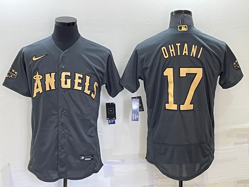 Personalized Men’s Los Angeles Angels #17 Shohei Ohtani 2022 All-Star Charcoal Flex Base Stitched Jersey