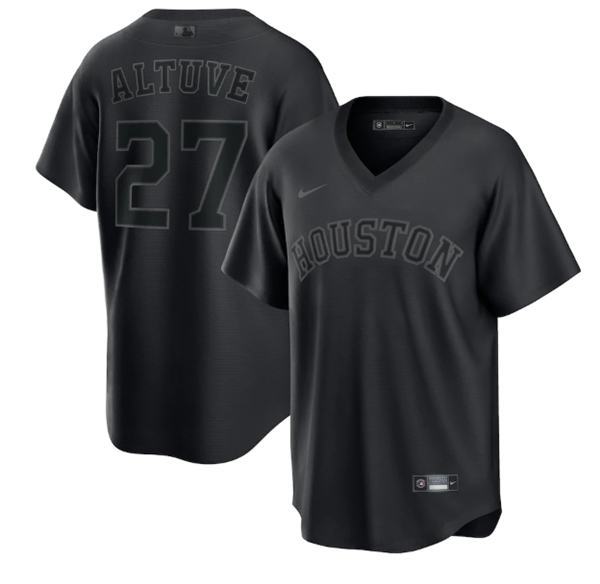 Personalized Men’s Houston Astros #27 Jose Altuve Black Pitch Black Fashion Stitched Jersey
