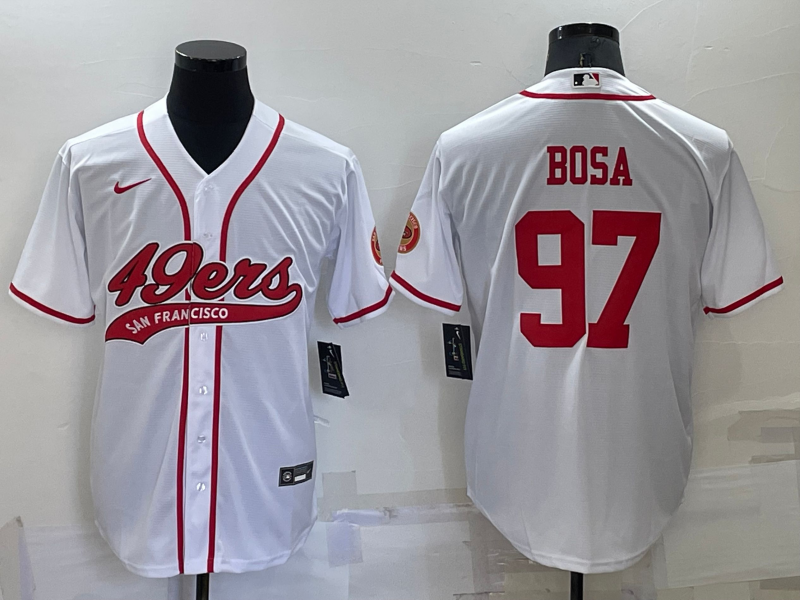 Personalized Men’s San Francisco 49ers #97 Nick Bosa White Red Cool Base Stitched Baseball Jersey