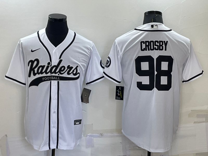 Personalized Men’s Las Vegas Raiders #98 Maxx Crosby White Cool Base Stitched Baseball Jersey