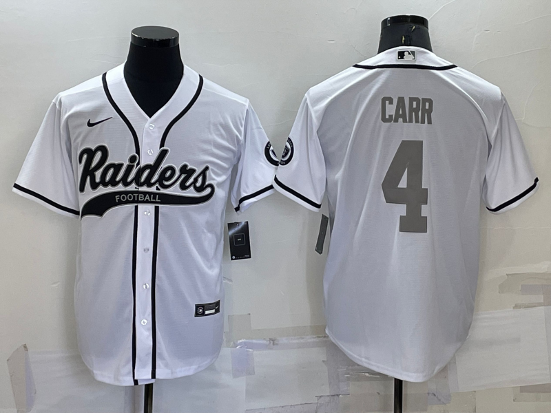 Personalized Men’s Las Vegas Raiders #4 Derek Carr White Grey Cool Base Stitched Baseball Jersey