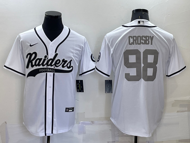 Personalized Men’s Las Vegas Raiders #98 Maxx Crosby White Grey Cool Base Stitched Baseball Jersey