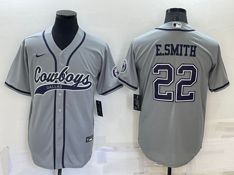 Personalized Men’s Dallas Cowboys #22 Emmitt Smith Grey Cool Base Stitched Baseball Jersey