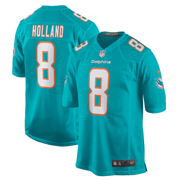 Personalized Men’s Miami Dolphins #8 Jevon Holland Aqua Stitched Game Jersey