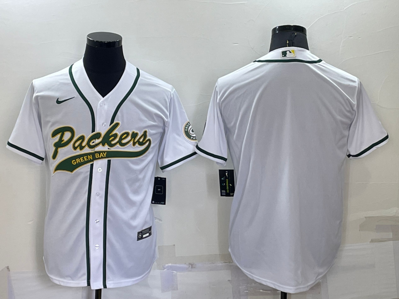 Personalized Men’s Green Bay Packers Blank White Cool Base Stitched Baseball Jersey