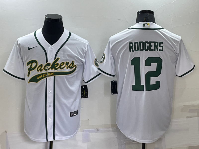 Personalized Men’s Green Bay Packers #12 Aaron Rodgers White Cool Base Stitched Baseball Jersey