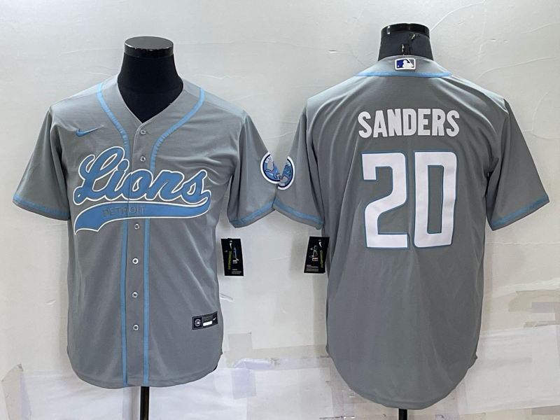 Personalized Men’s Detroit Lions #20 Barry Sanders Gray Cool Base Stitched Baseball Jersey