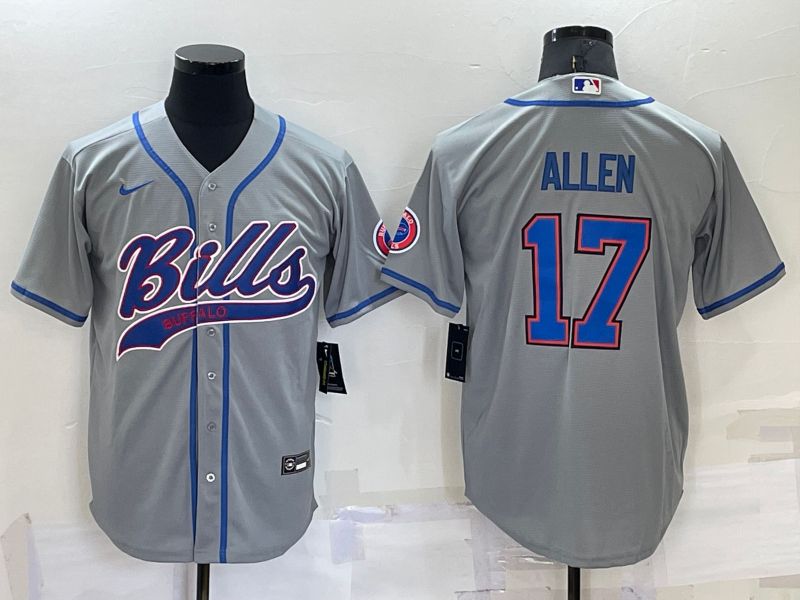 Personalized Men’s Buffalo Bills #17 Josh Allen Gray Cool Base Stitched Baseball Jersey