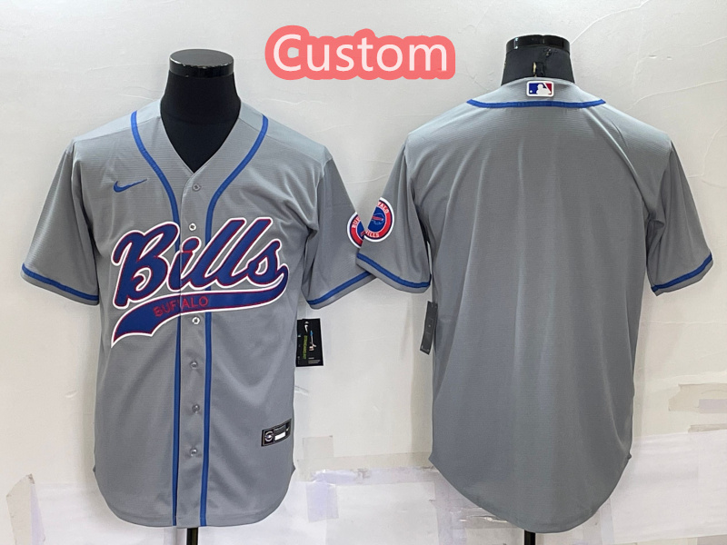 Personalized Custom Men’s Buffalo Bills Gray Cool Base Stitched Baseball Jersey