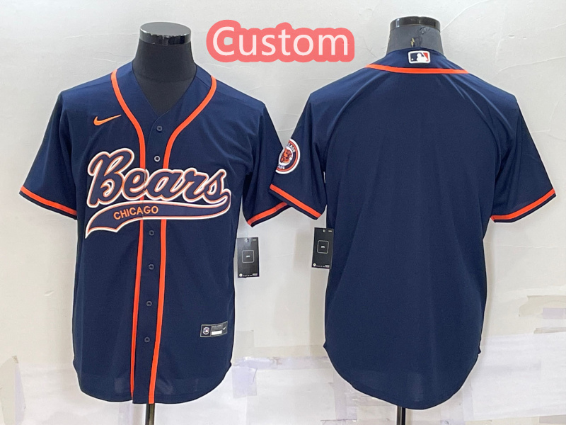Personalized Custom Men’s Chicago Bears Navy Cool Base Stitched Baseball Jersey