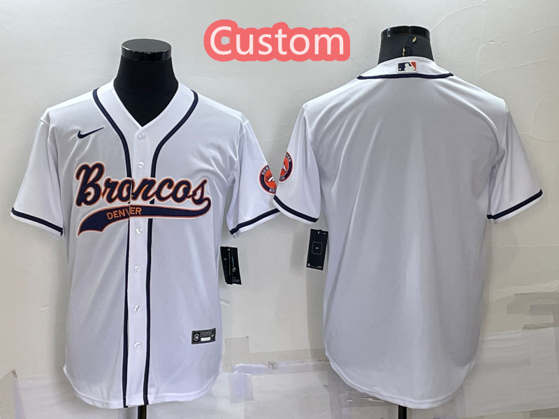 Personalized Custom Men’s Denver Broncos White Cool Base Stitched Baseball Jersey