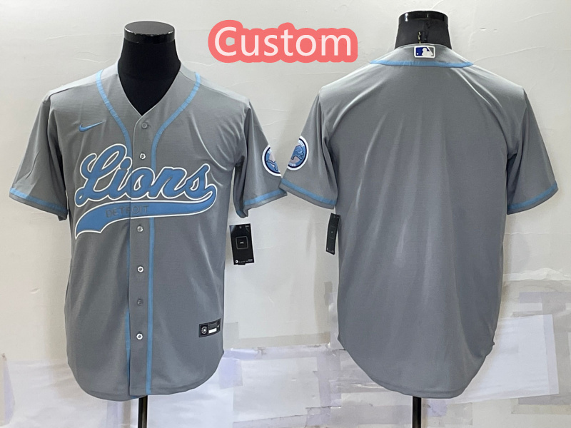 Personalized Custom Men’s Detroit Lions Gray Cool Base Stitched Baseball Jersey