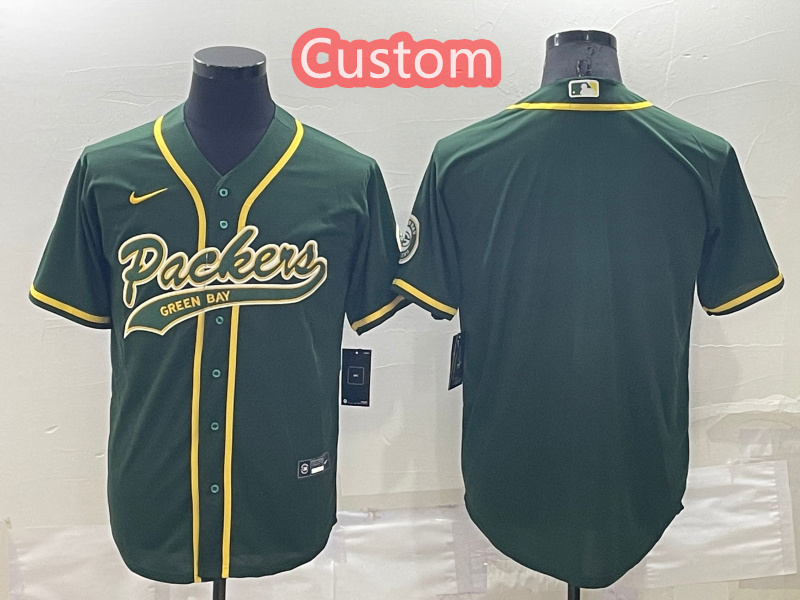Personalized Custom Men’s Green Bay Packers Green Cool Base Stitched Baseball Jersey
