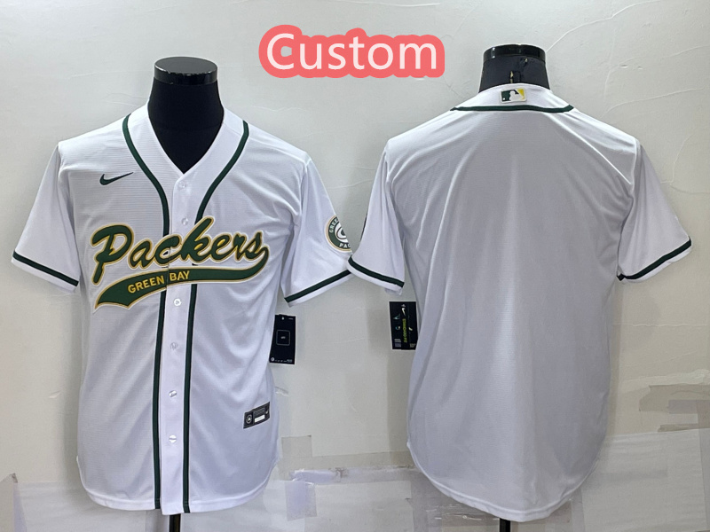 Personalized Custom Men’s Green Bay Packers White Cool Base Stitched Baseball Jersey