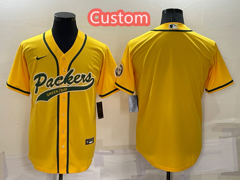 Personalized Custom Men’s Green Bay Packers Yellow Cool Base Stitched Baseball Jersey
