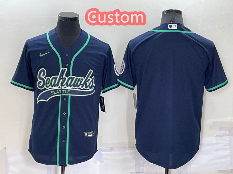Personalized Custom Men’s Seattle Seahawks Navy Cool Base Stitched Baseball Jersey