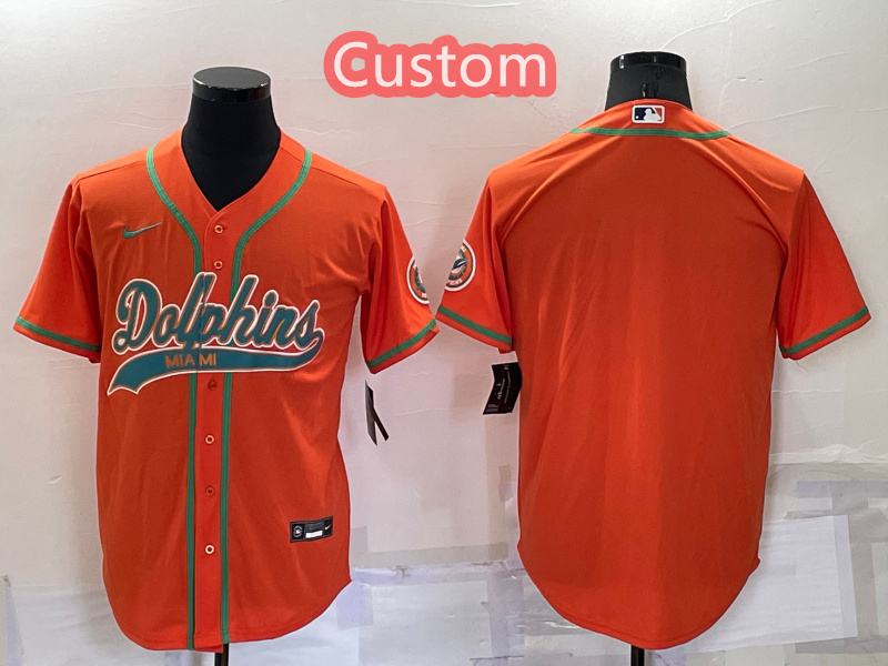 Personalized Custom Men’s Miami Dolphins Orange Cool Base Stitched Baseball Jersey
