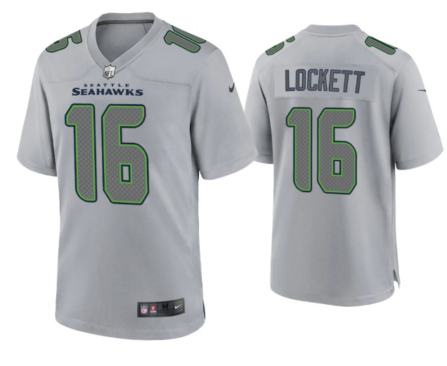 Personalized Men’s Seattle Seahawks #16 Tyler Lockett Grey Atmosphere Fashion Stitched Game Jersey
