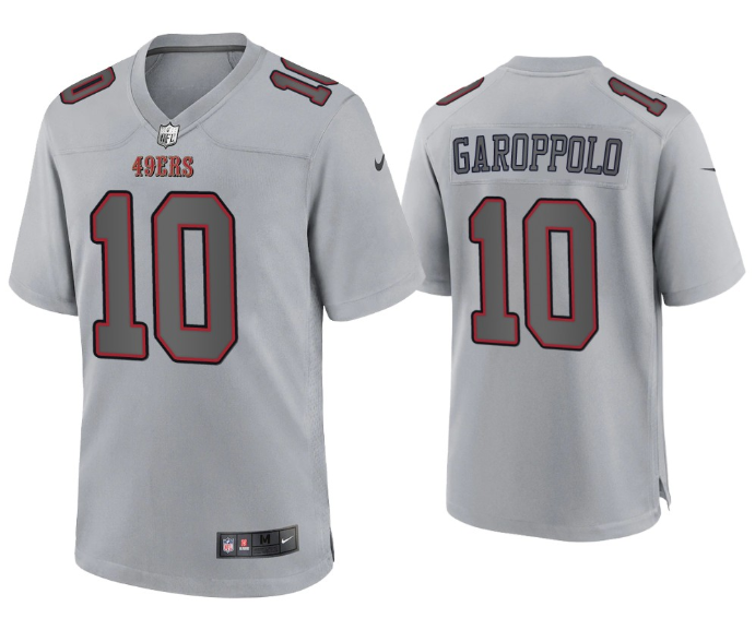 Personalized Men’s San Francisco 49ers #10 Jimmy Garoppolo Grey Atmosphere Fashion Stitched Game Jersey