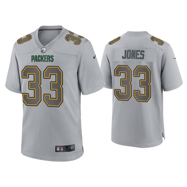 Personalized Men’s Green Bay Packers #33 Aaron Jones Gray Atmosphere Fashion Stitched Game Jersey