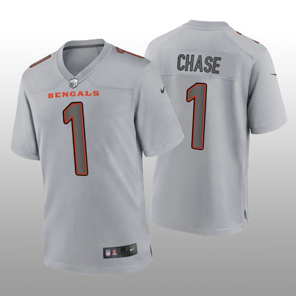 Personalized Men’s Cincinnati Bengals #1 Ja’Marr Chase Gray Atmosphere Fashion Stitched Game Jersey