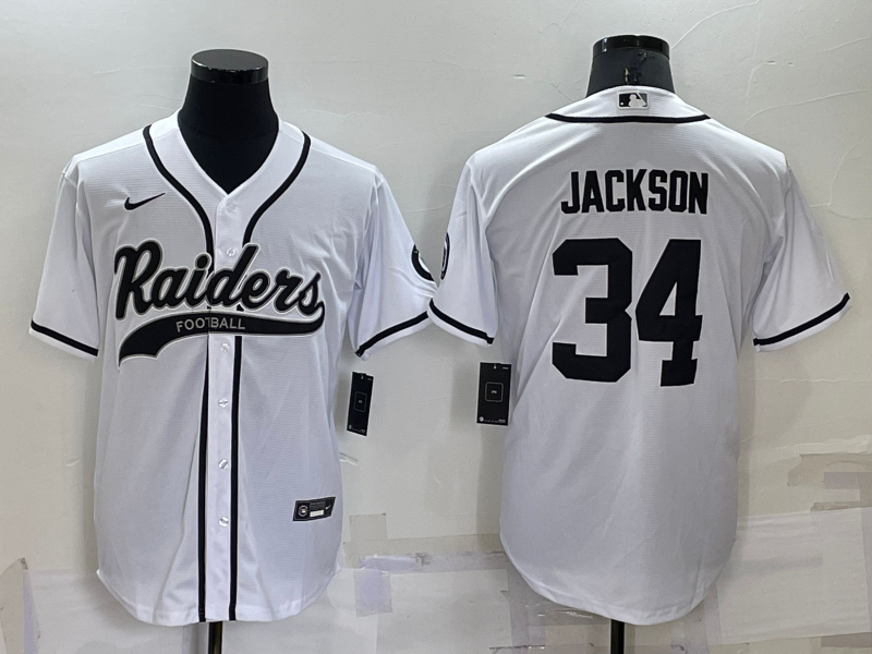 Personalized Men’s Las Vegas Raiders #34 Bo Jackson White Cool Base Stitched Baseball Jersey
