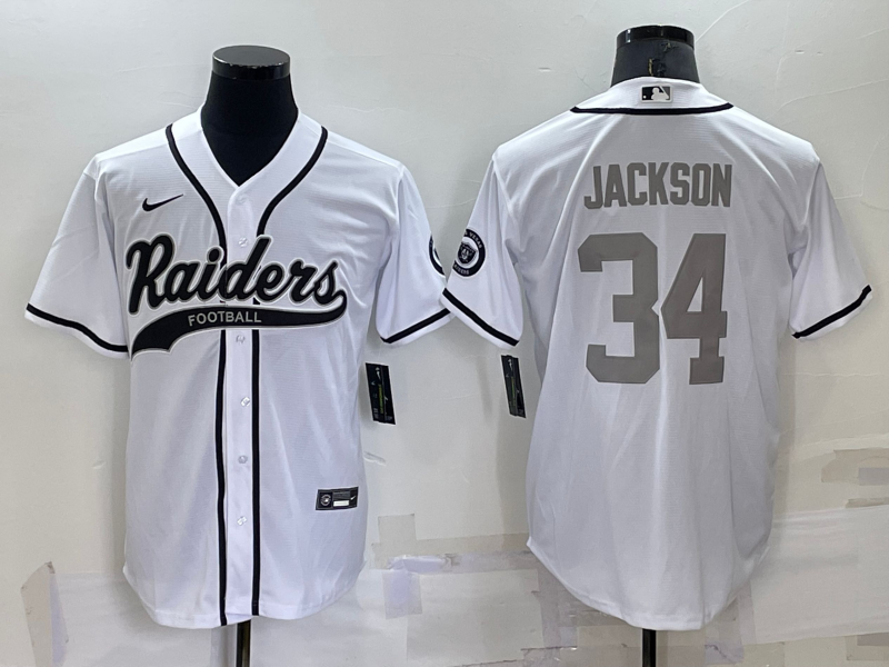 Personalized Men’s Las Vegas Raiders #34 Bo Jackson White Grey Cool Base Stitched Baseball Jersey
