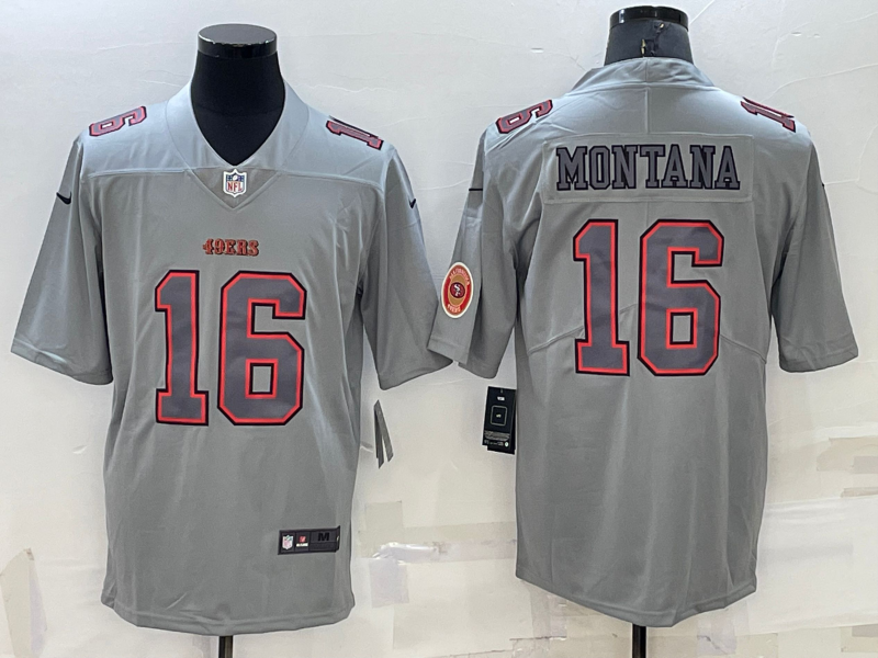 Personalized Men’s San Francisco 49ers #16 Joe Montana Grey Atmosphere Fashion Stitched Jersey