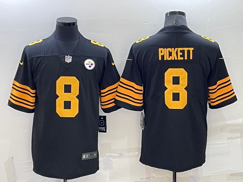 Personalized Men’s Pittsburgh Steelers #8 Kenny Pickett Black Color Rush Stitched Jersey