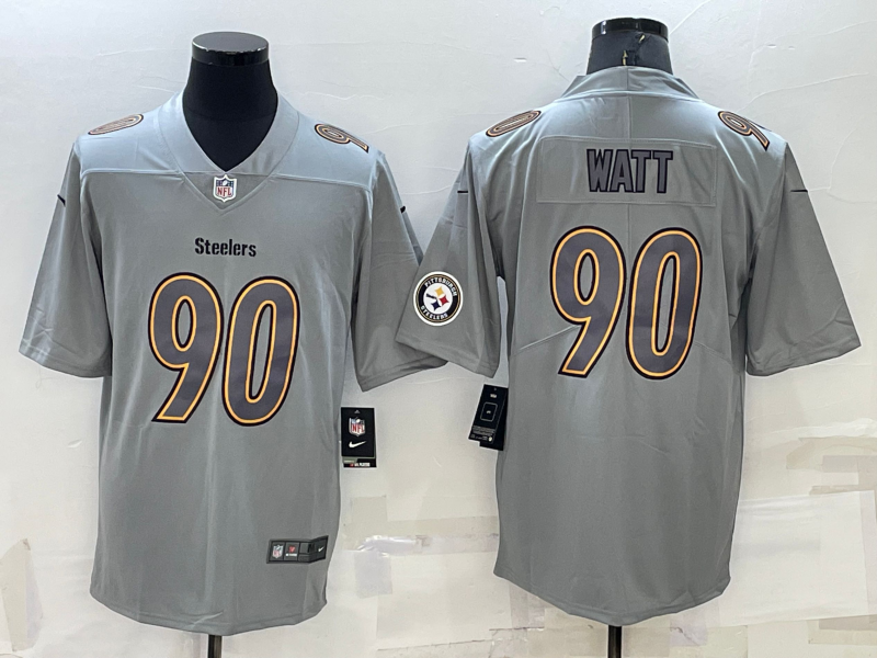 Personalized Men’s Pittsburgh Steelers #90 T.J. Watt Grey Atmosphere Fashion Stitched Jersey