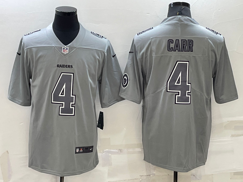 Personalized Men’s Las Vegas Raiders #4 Derek Carr Grey Atmosphere Fashion Stitched Jersey