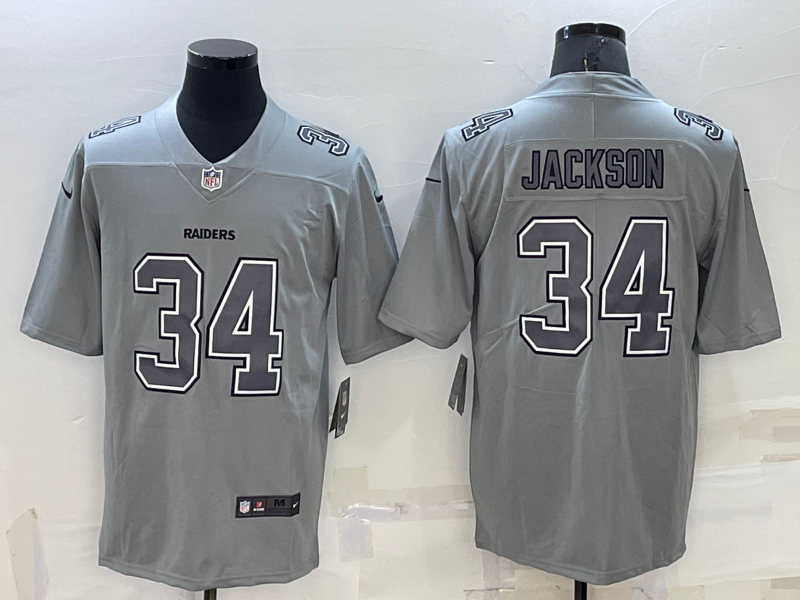 Personalized Men’s Las Vegas Raiders #34 Bo Jackson Grey Atmosphere Fashion Stitched Jersey