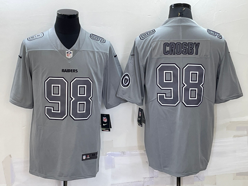 Personalized Men’s Las Vegas Raiders #98 Maxx Crosby Grey Atmosphere Fashion Stitched Jersey