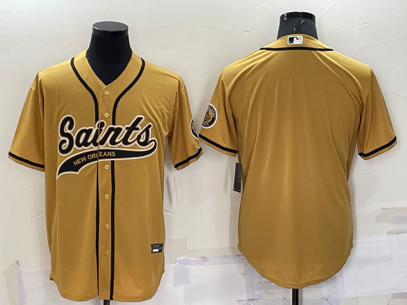 Personalized Men’s New Orleans Saints Blank Gold Cool Base Stitched Baseball Jersey