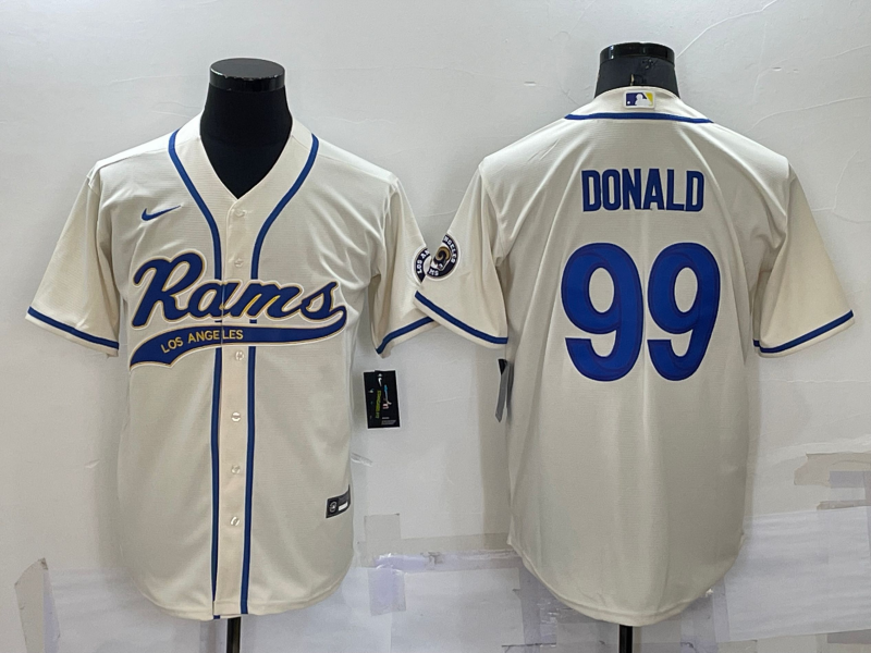 Personalized Men’s Los Angeles Rams #99 Aaron Donald Bone Cool Base Stitched Baseball Jersey