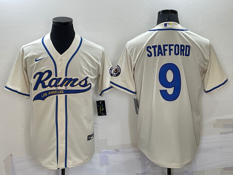 Personalized Men’s Los Angeles Rams #9 Matthew Stafford Bone Cool Base Stitched Baseball Jersey