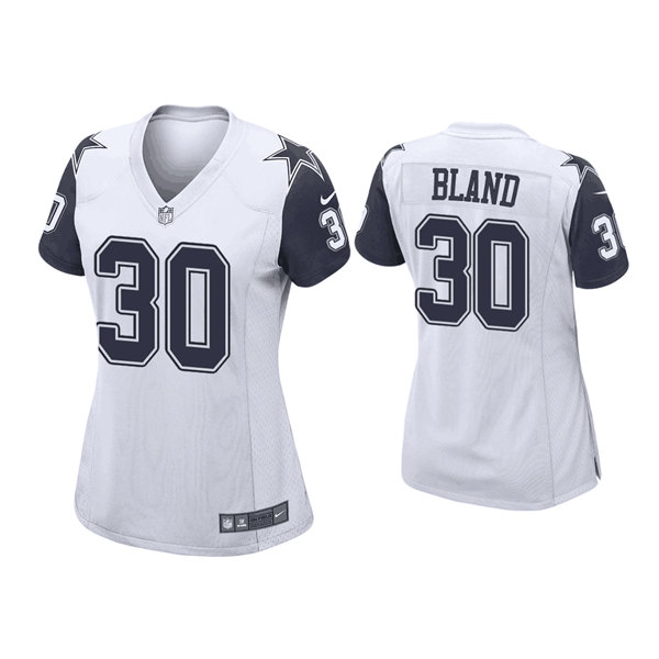Personalized Women’s Dallas Cowboys #30 DaRon Bland White Navy Stitched Game Jersey(Run Small)