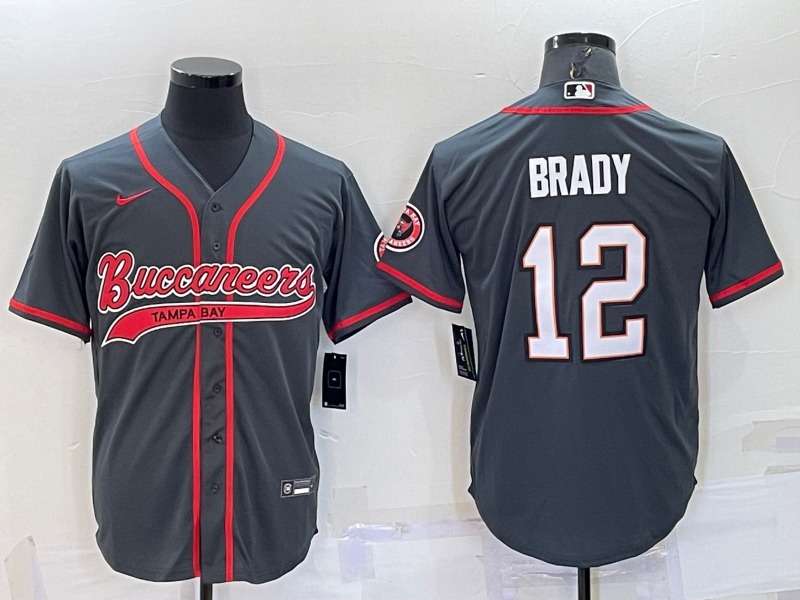 Personalized Men’s Tampa Bay Buccaneers #12 Tom Brady Grey Cool Base Stitched Baseball Jersey