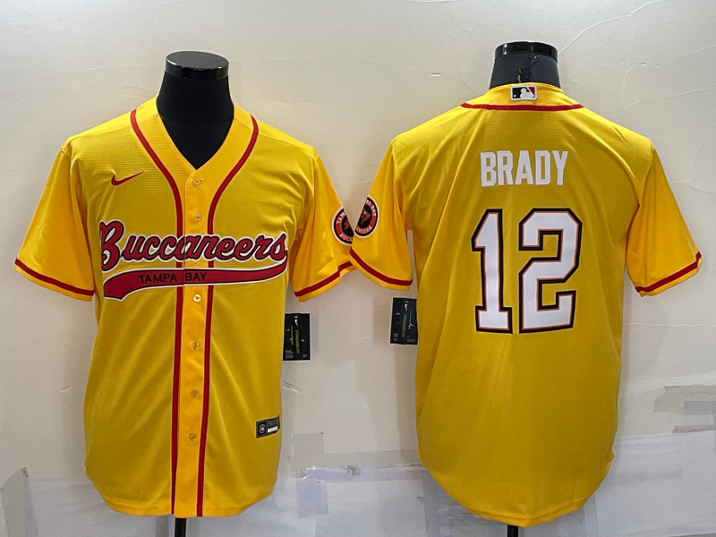 Personalized Men’s Tampa Bay Buccaneers #12 Tom Brady Yellow Cool Base Stitched Baseball Jersey