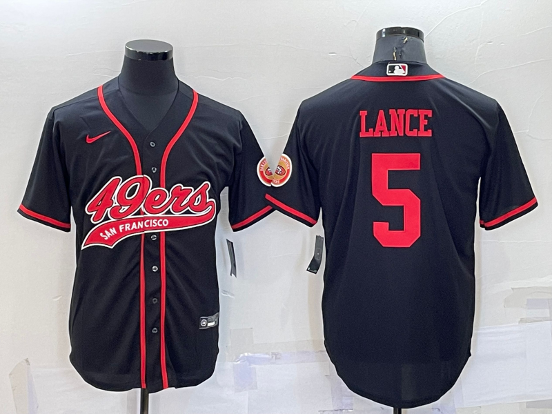 Personalized Men’s San Francisco 49ers #5 Trey Lance Black Cool Base Stitched Baseball Jersey