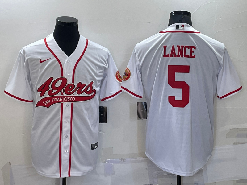 Personalized Men’s San Francisco 49ers #5 Trey Lance White Cool Base Stitched Baseball Jersey
