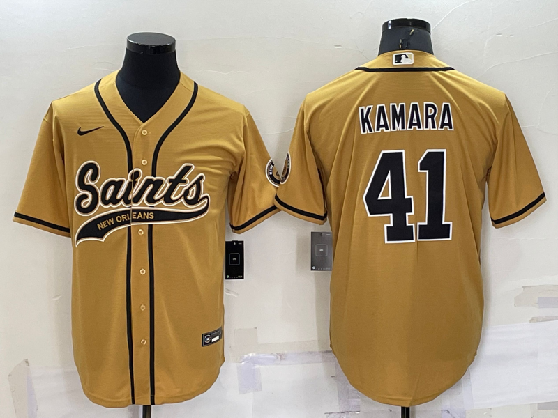 Personalized Men’s New Orleans Saints #41 Alvin Kamara Gold Cool Base Stitched Baseball Jersey