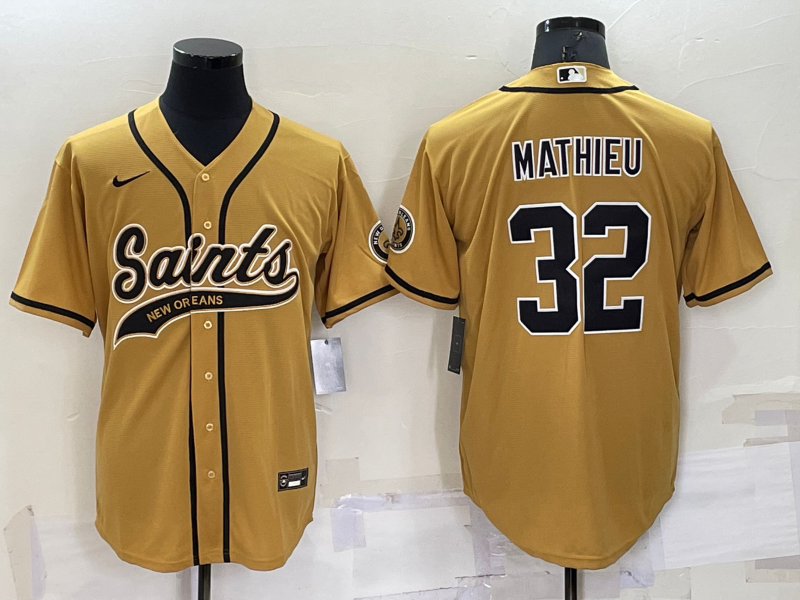 Personalized Men’s New Orleans Saints #32 Tyrann Mathieu Gold Cool Base Stitched Baseball Jersey